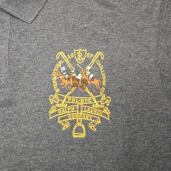 Vintage Polo Ralph Lauren Charcoal Polo Gold Crest 3 on Sleeve Y2K Cotton Large - Picture 2 of 6